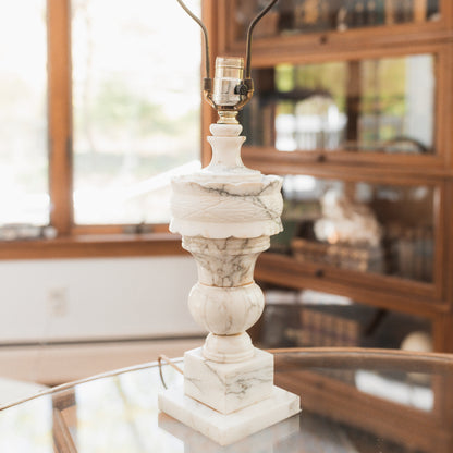 Vintage Alabaster Lamp with Brass Ball Finial