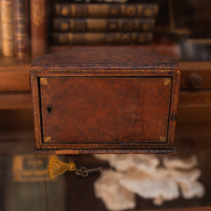 Antique Leather Swivel Box With Key