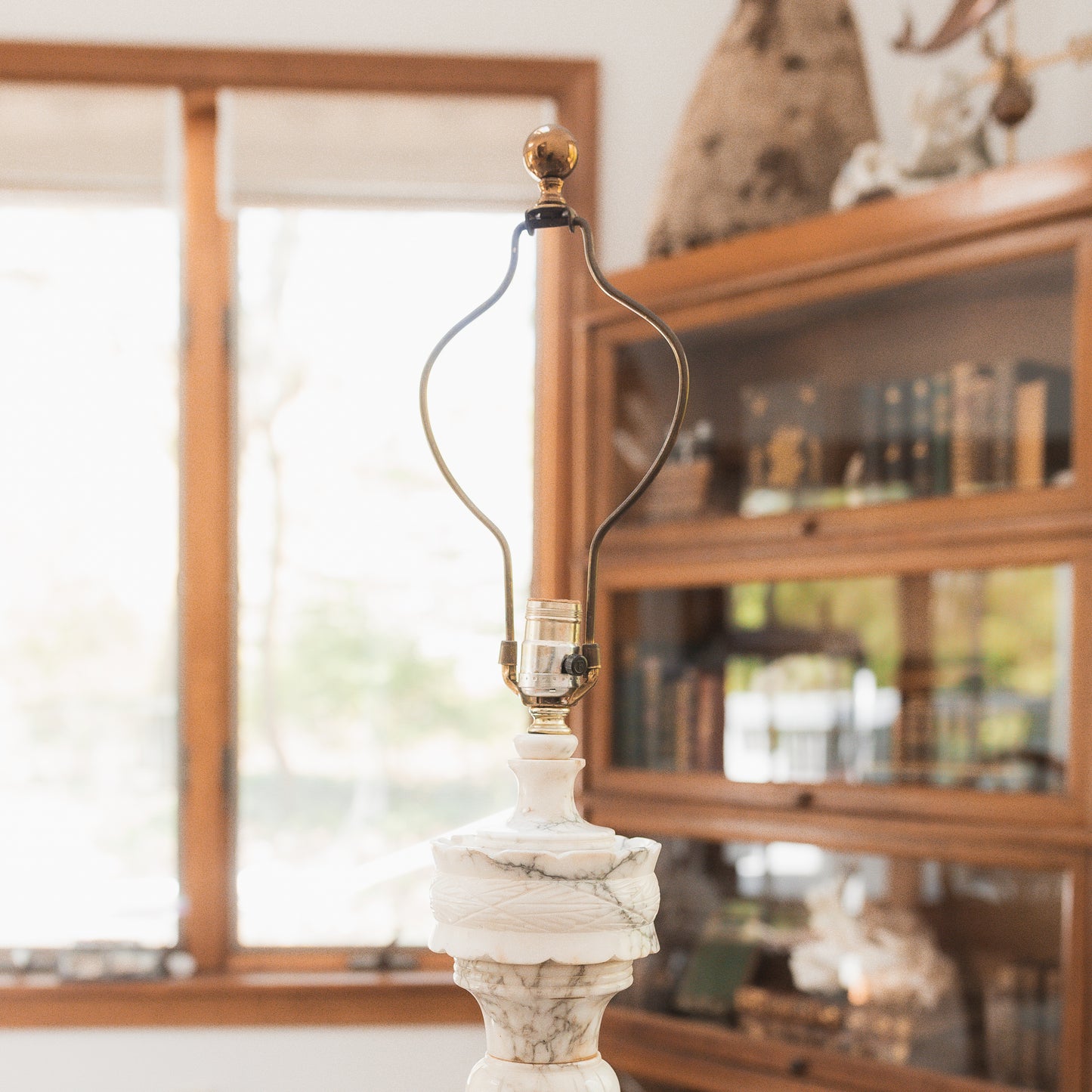 Vintage Alabaster Lamp with Brass Ball Finial