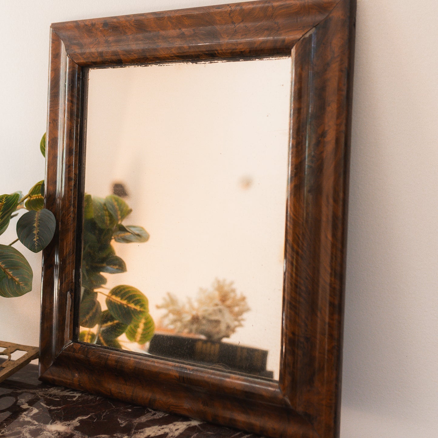 William and Mary Style Antique Burlwood Framed Mirror