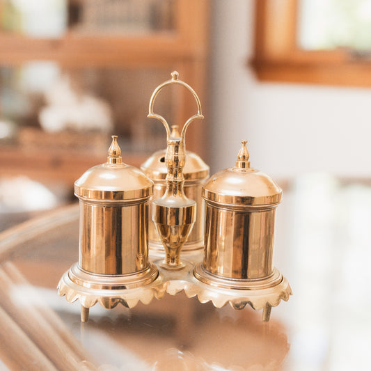 Spanish Polished Brass Inkstand Set