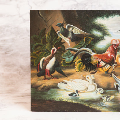 Antique Oil-on-Board Fowl Painting
