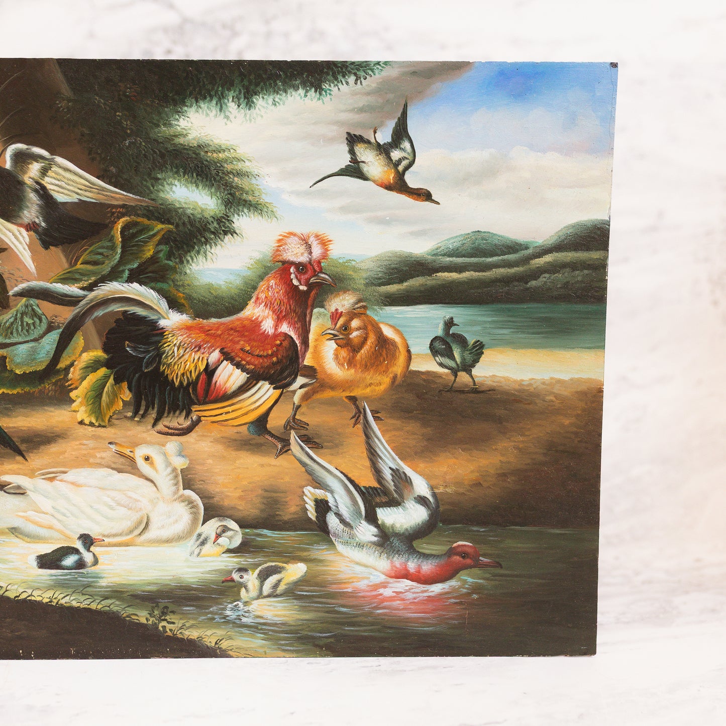 Antique Oil-on-Board Fowl Painting