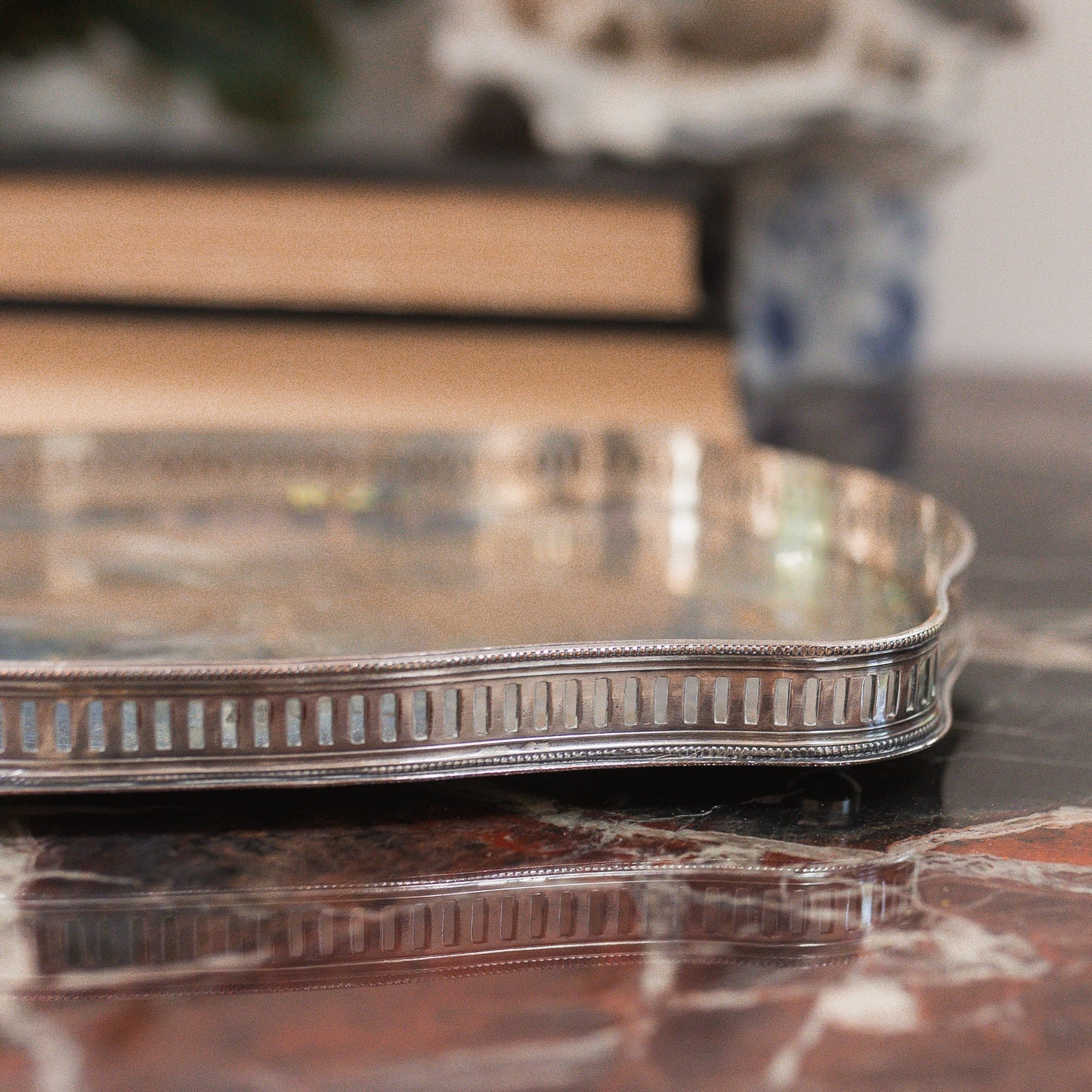 Antique Silver Gallery Edge Tray