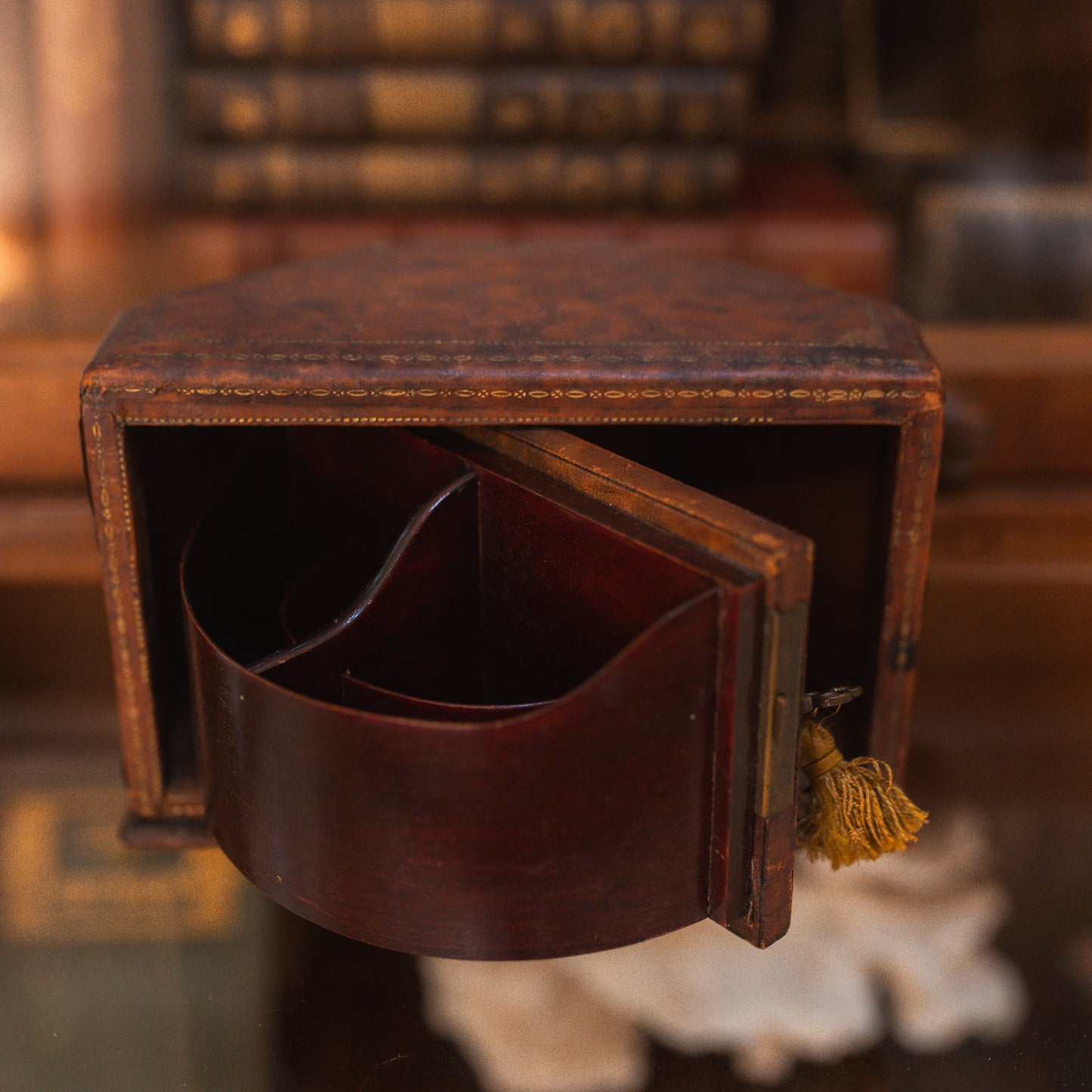 Antique Leather Swivel Box With Key