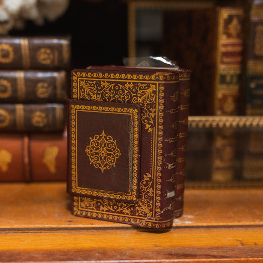 Vintage Leather Miniature Book Playing Card Case with Unopened Decks