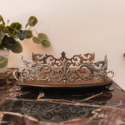 Ornate Vintage Wood & Metal Tray