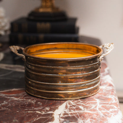 Floral Handled Brass Beeswax Candle