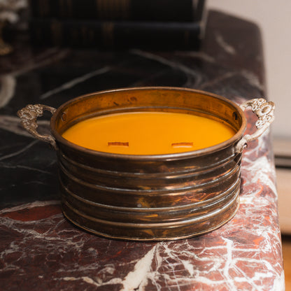 Floral Handled Brass Beeswax Candle
