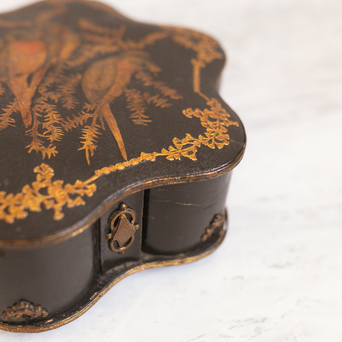 Antique Rotating Wooden Spice Box with Parrot Lid