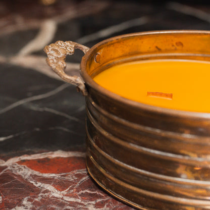 Floral Handled Brass Beeswax Candle
