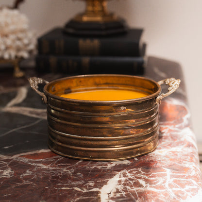 Floral Handled Brass Beeswax Candle