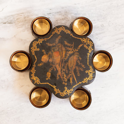 Antique Rotating Wooden Spice Box with Parrot Lid