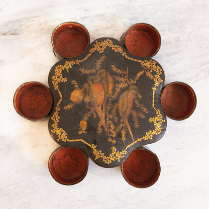 Antique Rotating Wooden Spice Box with Parrot Lid