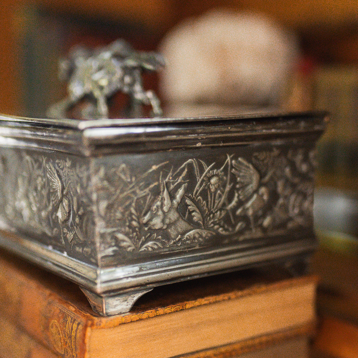 Antique Quadruple Silver Plated Humidor 1892