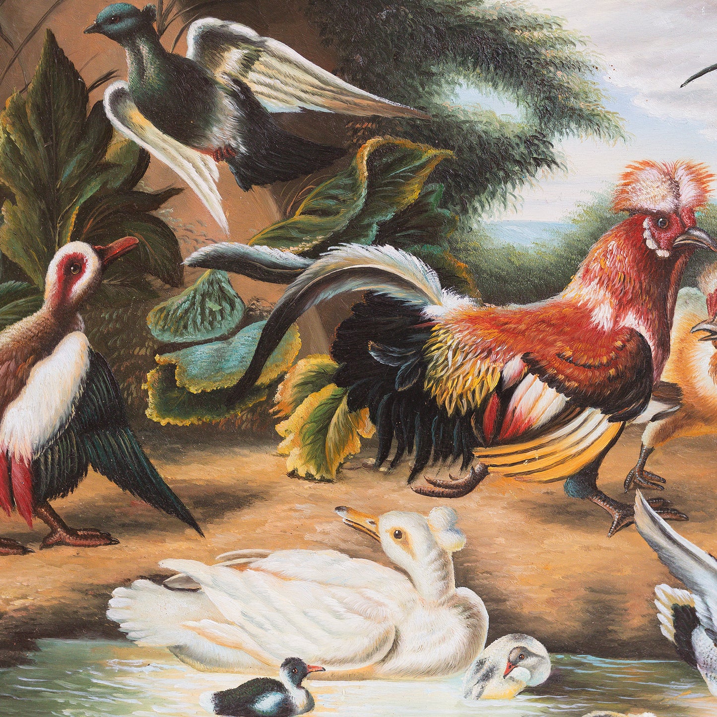 Antique Oil-on-Board Fowl Painting