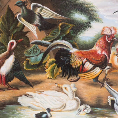 Antique Oil-on-Board Fowl Painting