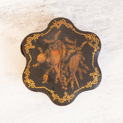 Antique Rotating Wooden Spice Box with Parrot Lid