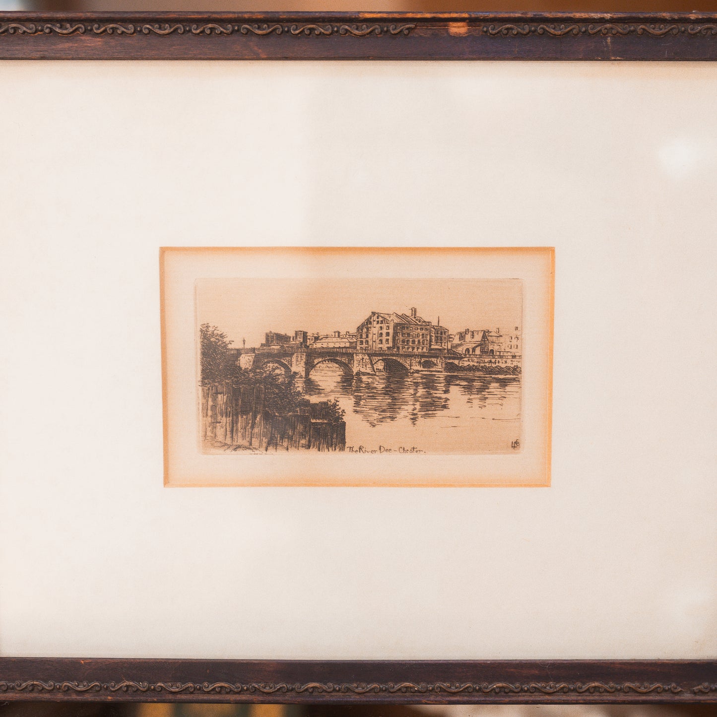 Framed Etching of The River Dee
