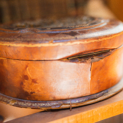 Antique Leather, Bronze, and Silk Sewing Box