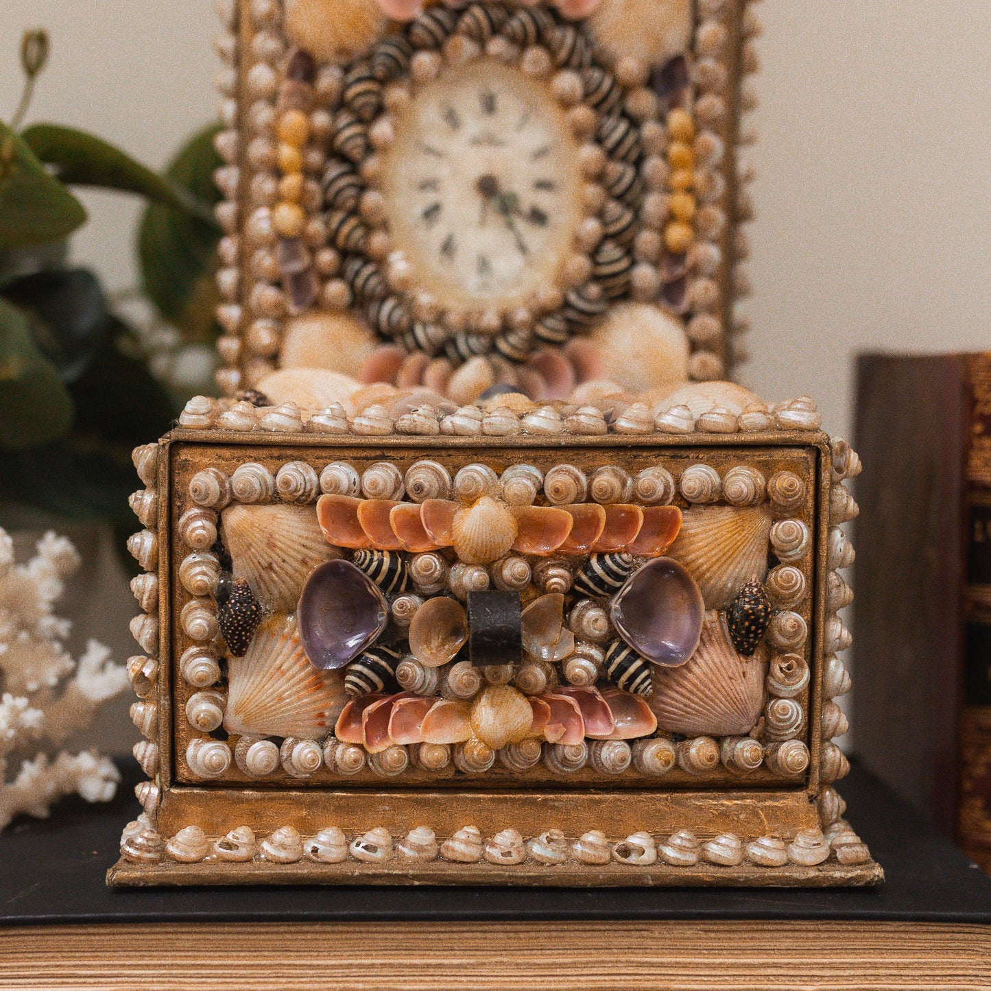 Vintage Sailor Sea Shell Clock & Jewelry Box