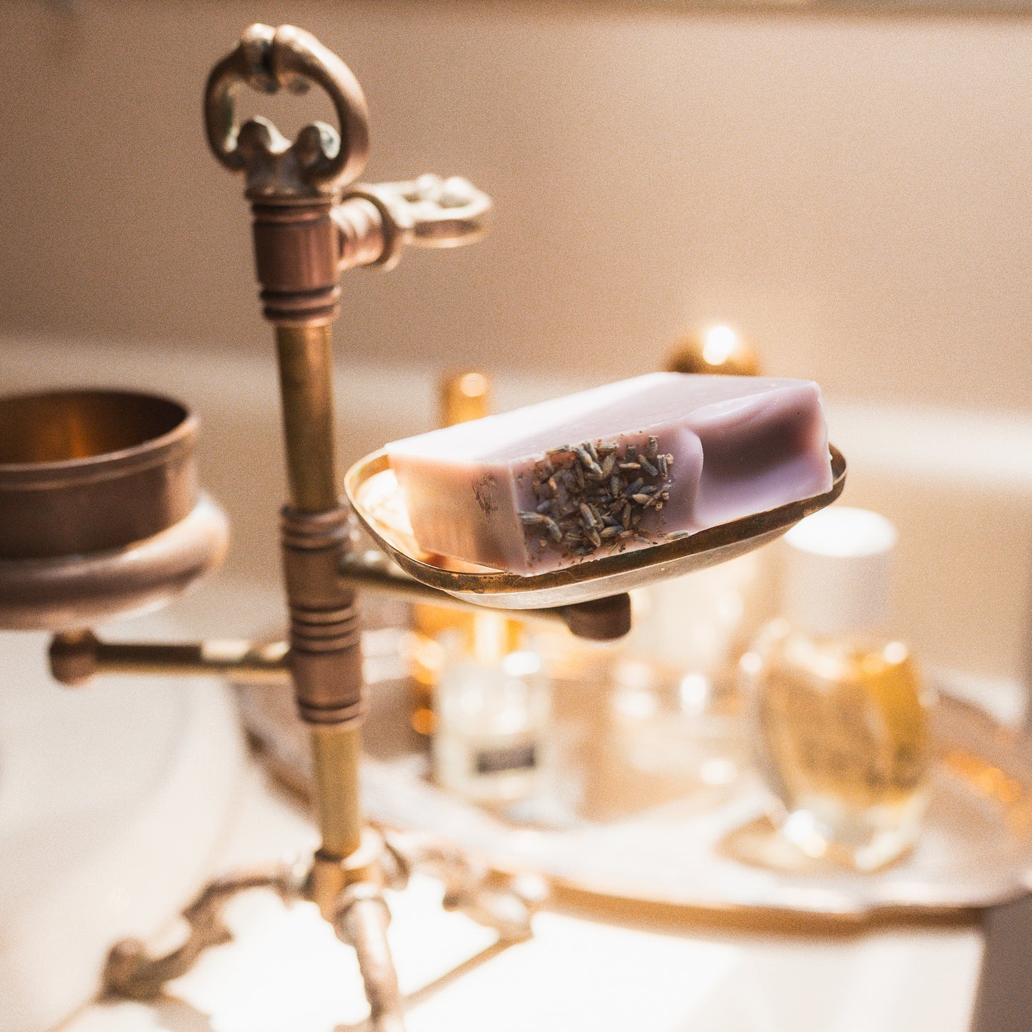 Antique Brass Soap & Tumbler Stand