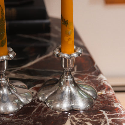 Antique Silver Scalloped Candlestick Holders