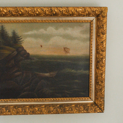 New England Coastline Oil on Canvas Painting