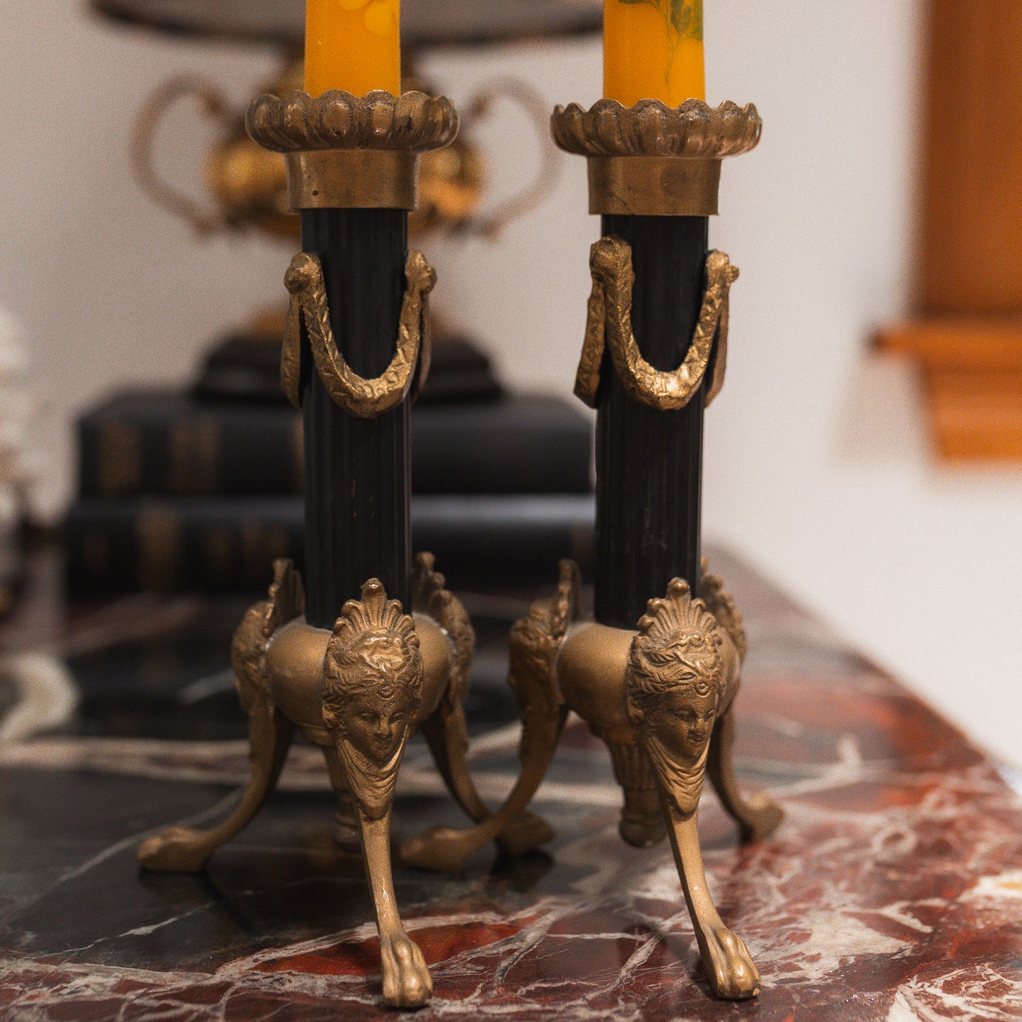 Antique Bronze Candlestick Holders