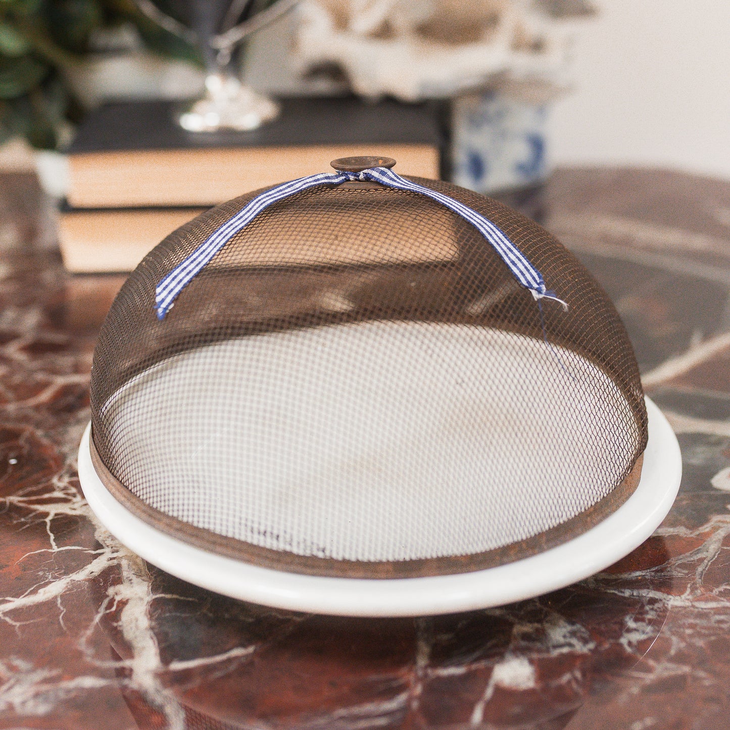Antique Metal Food Cloche and Restaurant Plate
