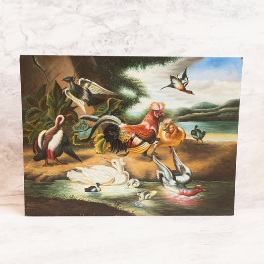 Antique Oil-on-Board Fowl Painting